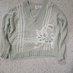 Women's Green V-Neck Sweater